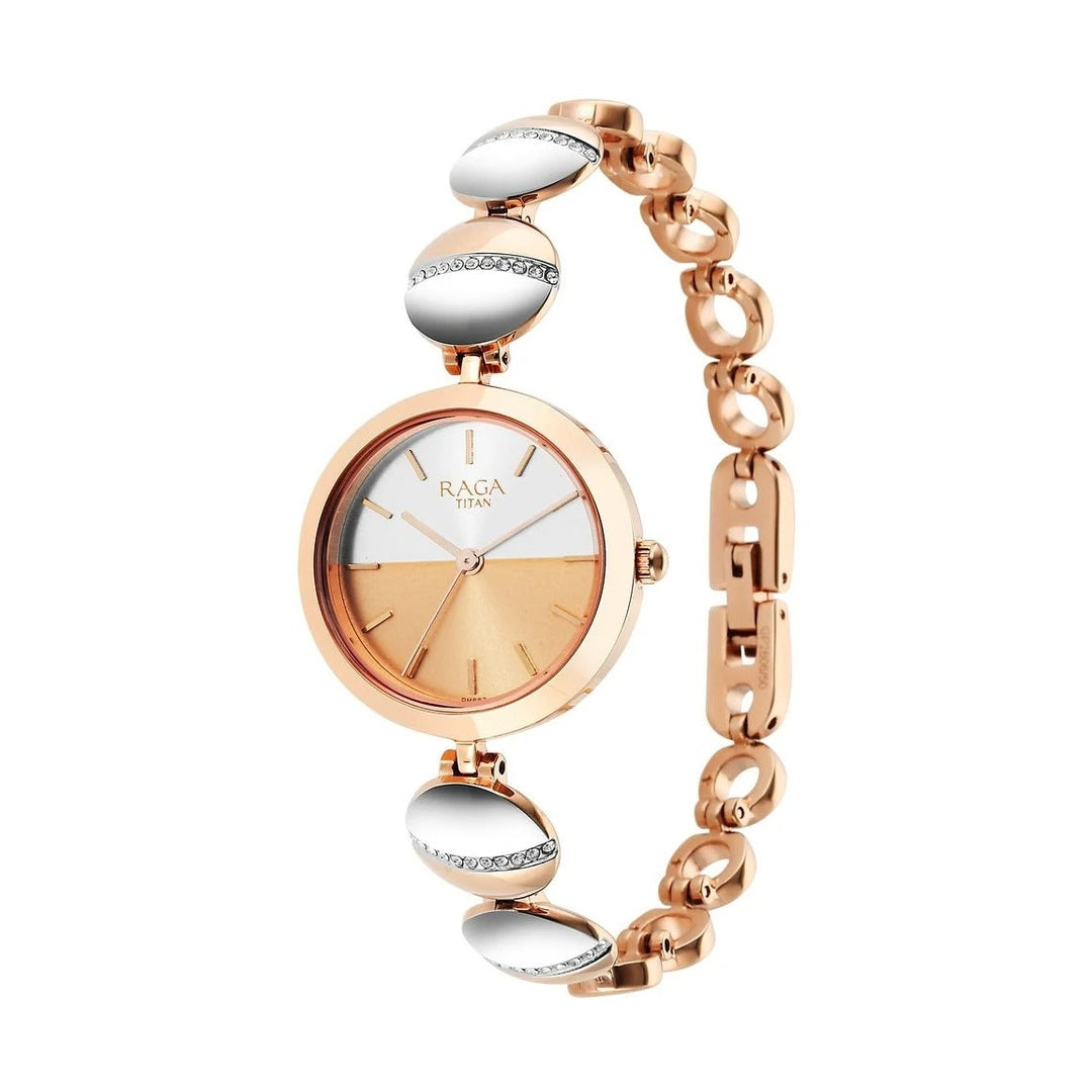 Titan Raga Delight Two Toned Dial Analog Metal Strap Watch for Women - NU2606KM01