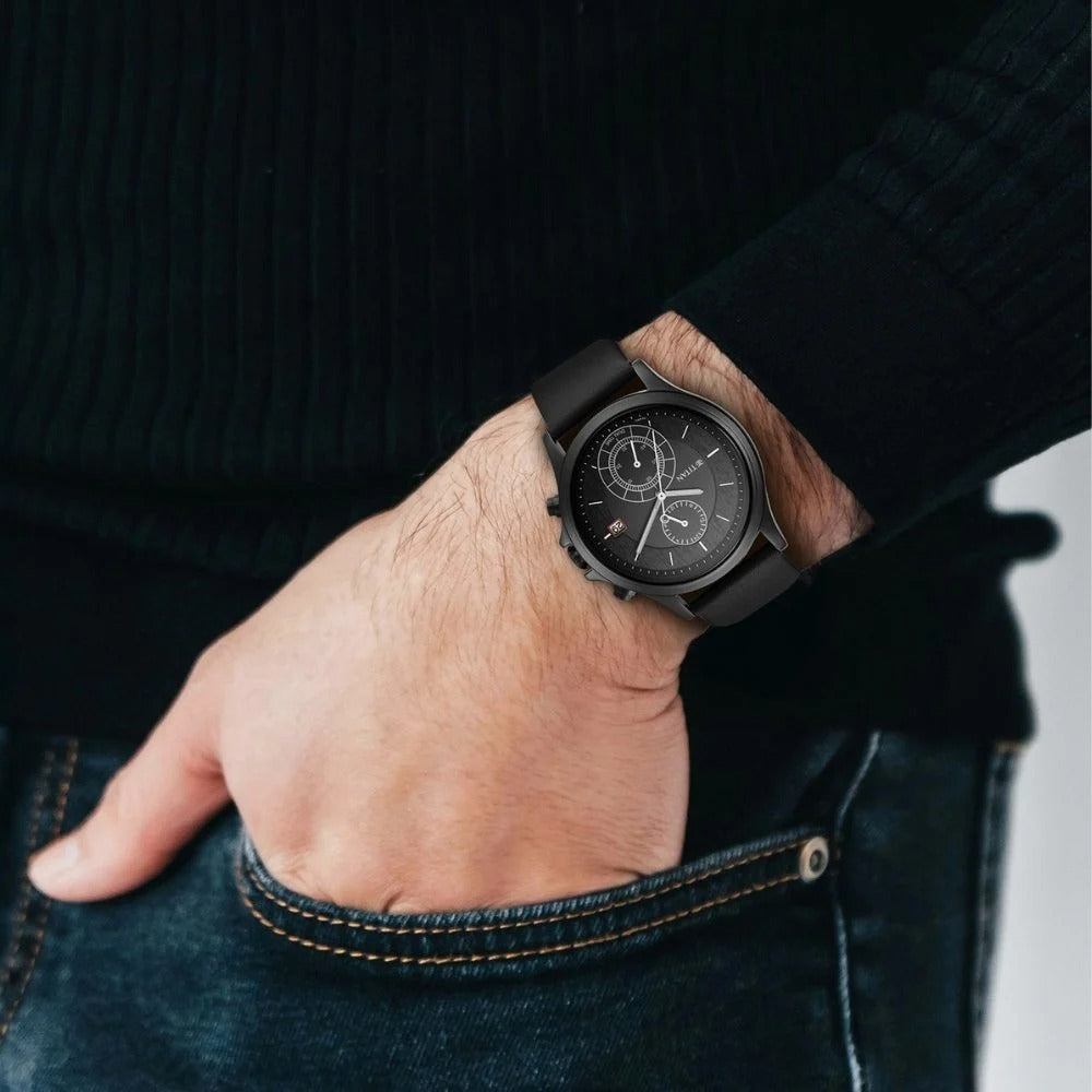 Titan Workwear Black Dial Dual Time Leather Strap watch for Men - NU1870NL01