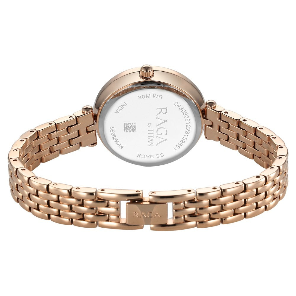 Titan Raga Showstopper Quartz Analog Blue Dial Rose Gold Metal Strap Watch For Women - NU95266WM01