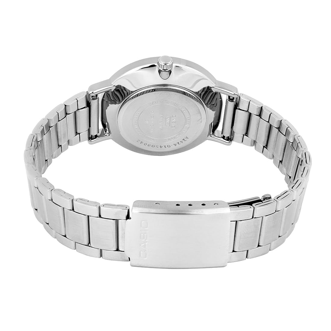 Casio Enticer Silver White Dial Stainless Steel Leather Analog Watch LTP-VT03D-7BDF