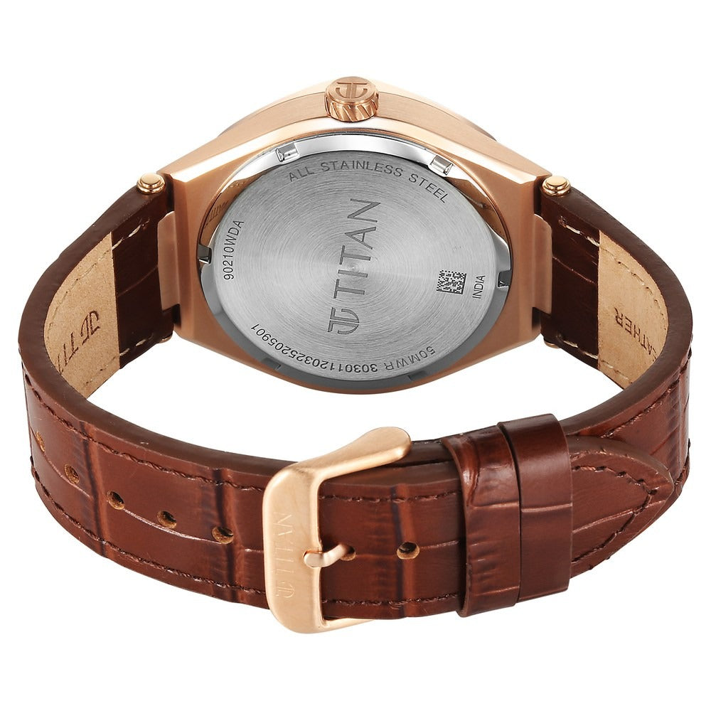 Titan Contour Analog with Small Second and White Dial Brown Leather Strap Watch for Men - NU90210WL01