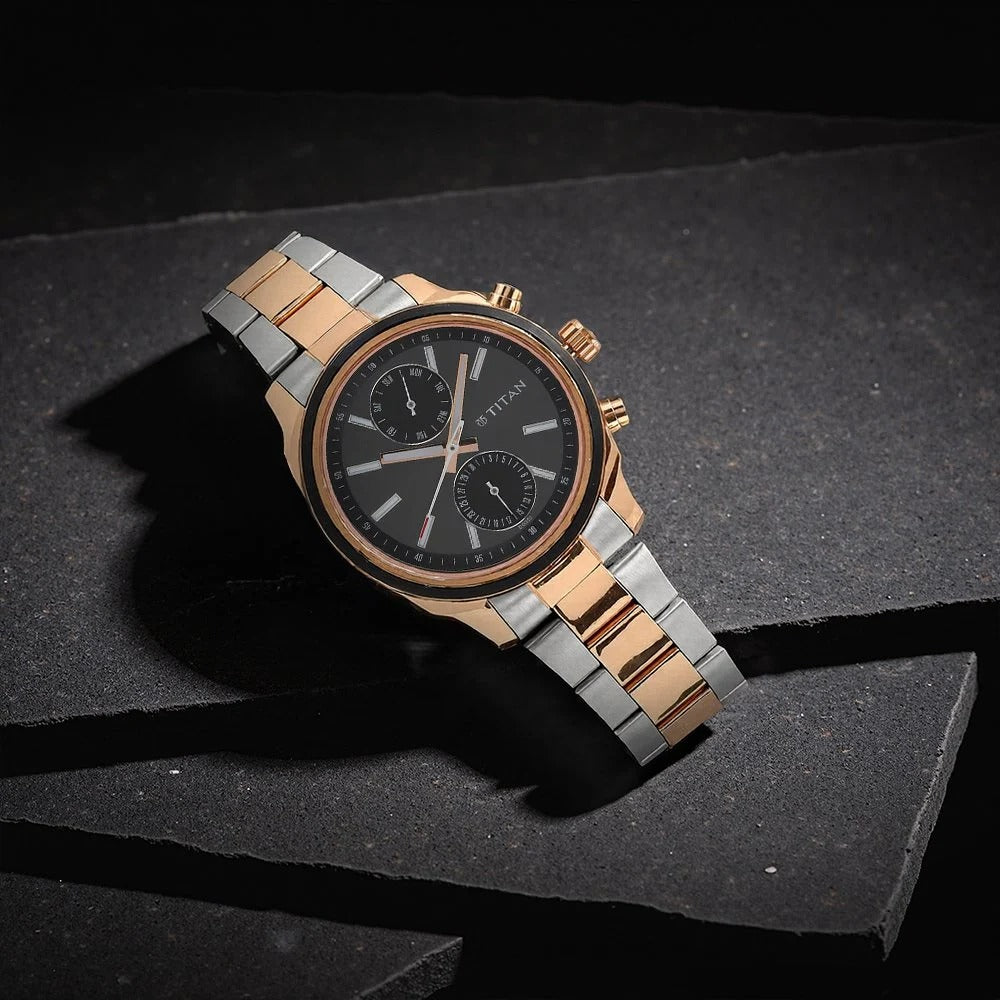 Titan Metropolitan Luxe Black Dial Men's Watch NT1733KM03