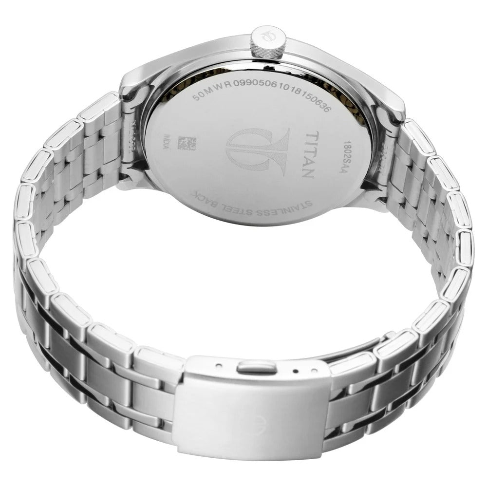 Titan Men's Minimalist Zen Watch: Sleek Metal Strap with Contrast Hands - NU1802SM02