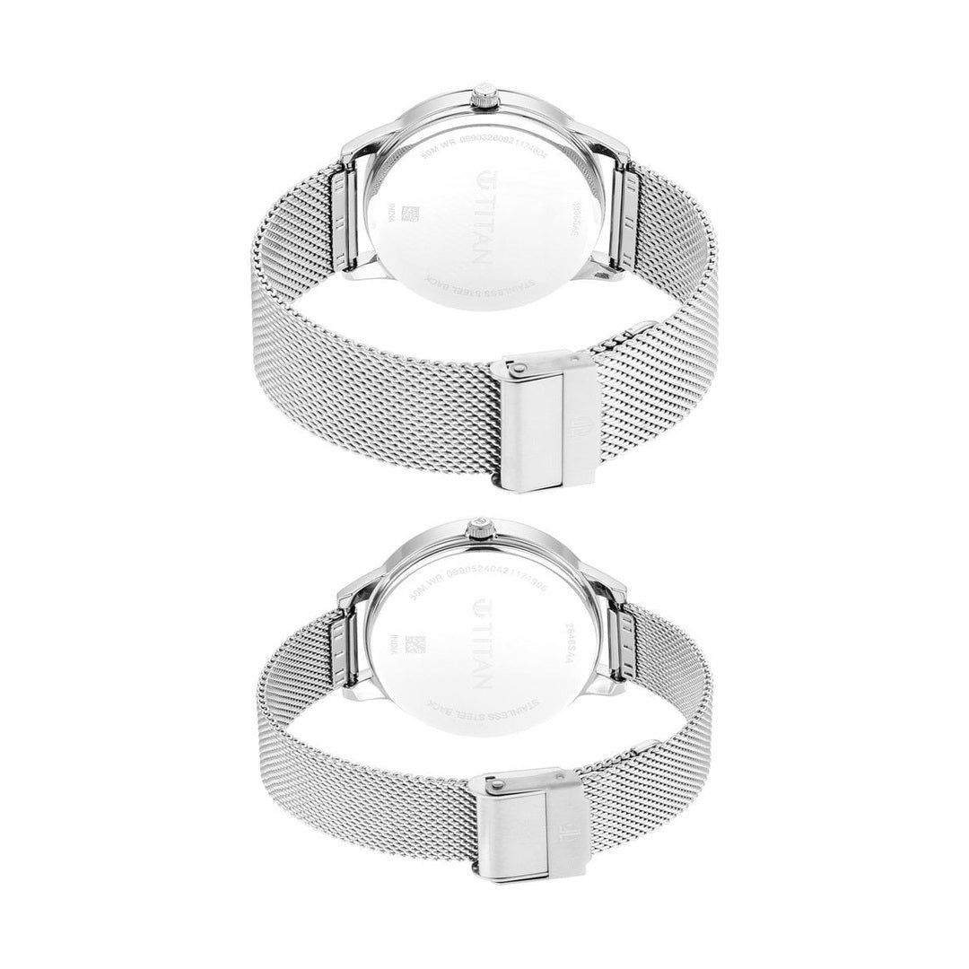 Titan Quartz Analog White Dial Stainless Steel Strap Watch for Couple - NU18062648SM01