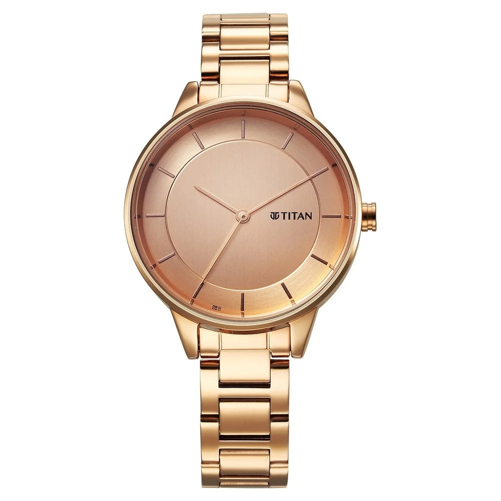 Titan Razzle Dazzle Quartz Analog Rose Gold Dial Stainless Steel Strap Watch For Women - NU2648WM06