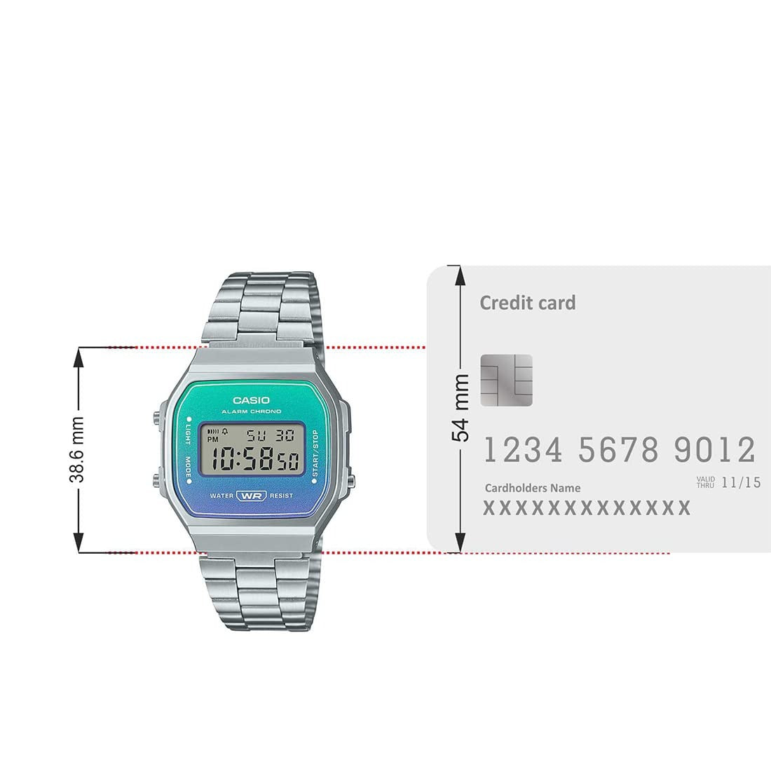 Casio Vintage Digital Multicolor Dial Stainless Steel Unisex Watch A168WER-2A