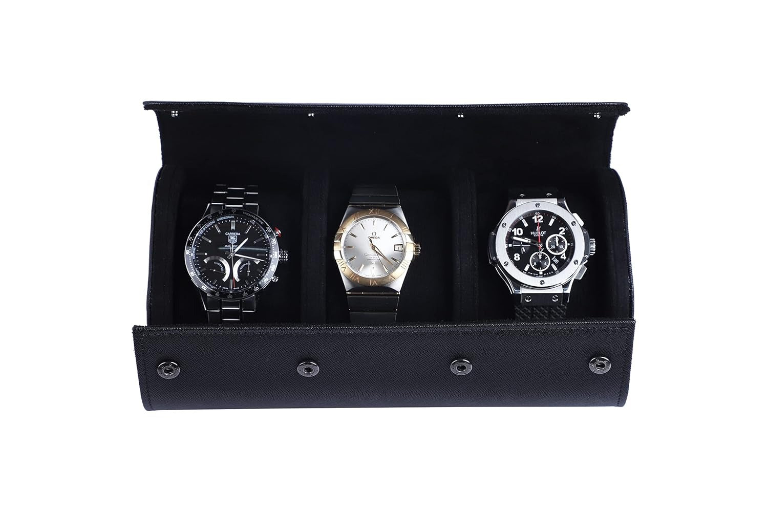 Luxury 3 Slot Leather Watch Roll Case – Premium Travel Watch Organizer for Men & Women – Black