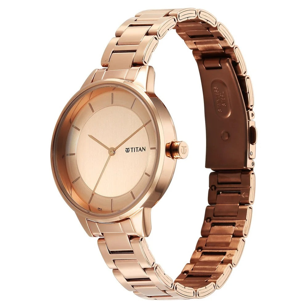 Titan Razzle Dazzle Quartz Analog Rose Gold Dial Stainless Steel Strap Watch For Women - NU2648WM06
