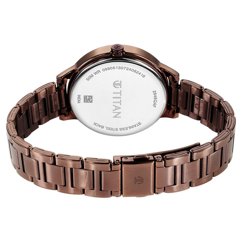 Titan Razzle Dazzle Quartz Analog with Day and Date Green Dial Brown Stainless Steel Strap Watch For Women - NU2648QM03