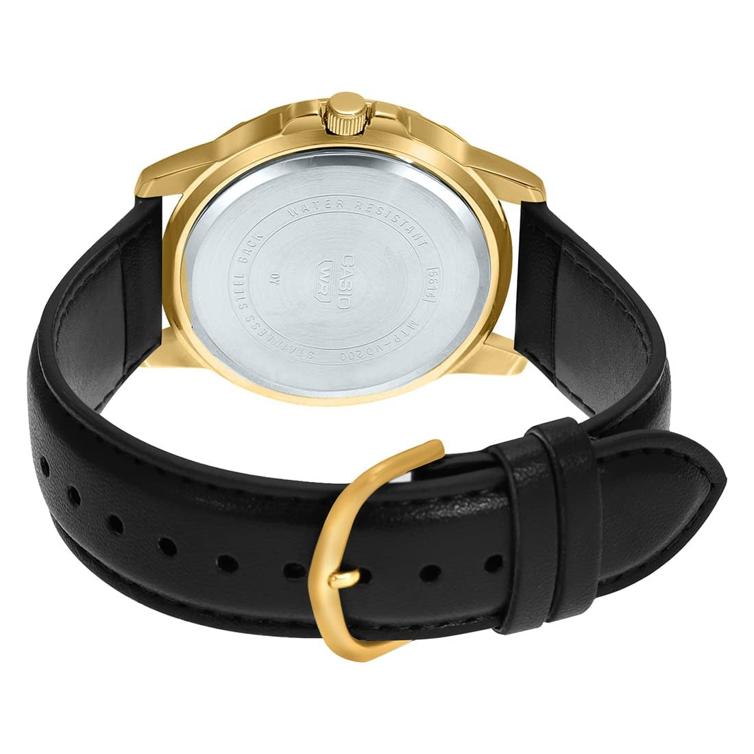 Casio Enticer Analog Black Dial Gold Stainless Steel Case Black Leather Strap Men's Watch MTP-VD200GL-1BUDF