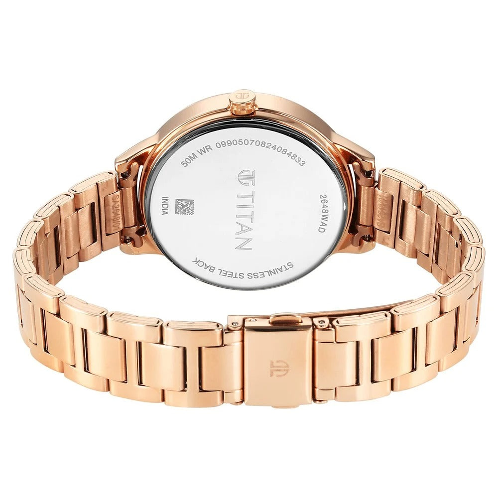 Titan Razzle Dazzle Quartz Analog Rose Gold Dial Stainless Steel Strap Watch For Women - NU2648WM06