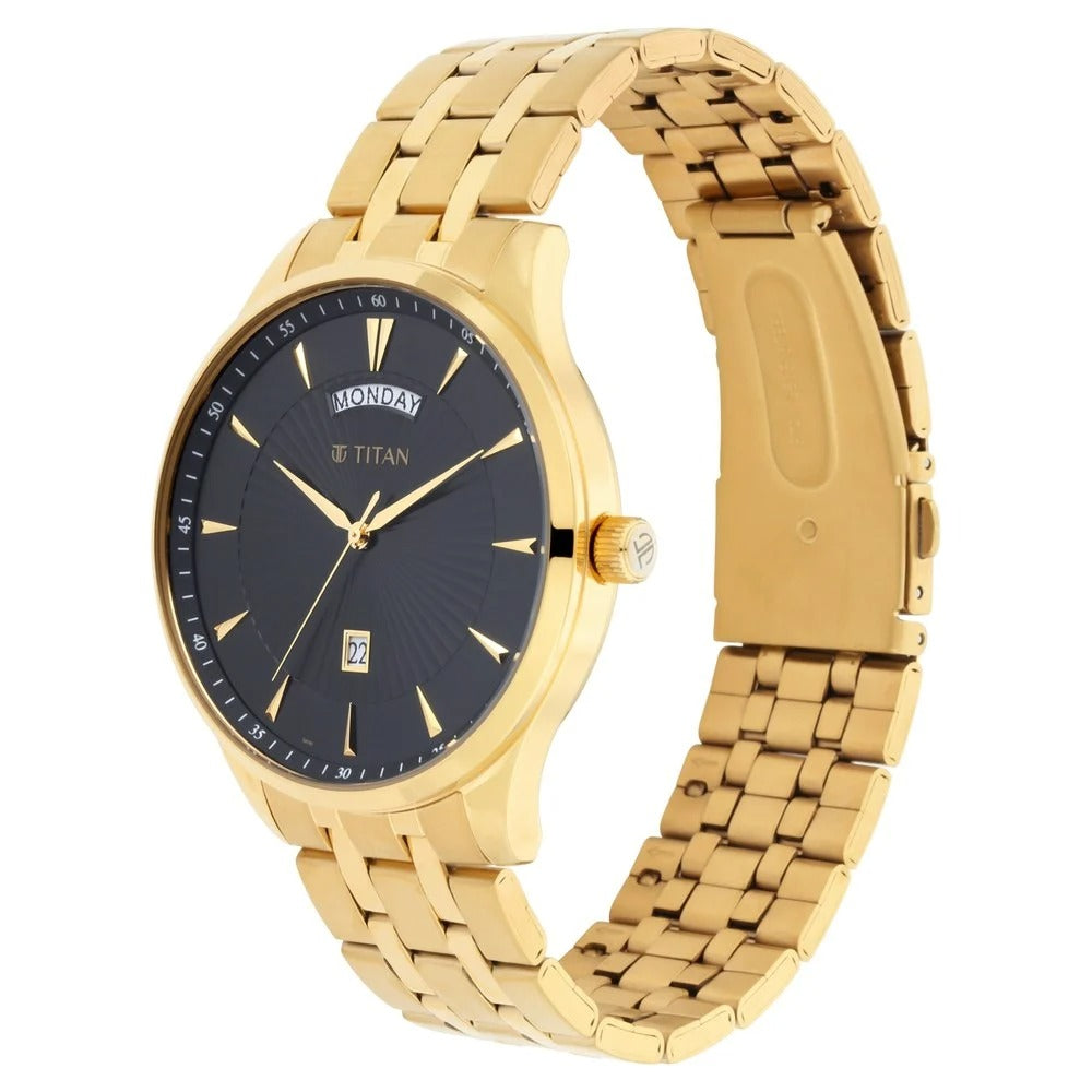 Titan Regalia Opulent Black Dial Analog with Day and Date Stainless Steel Strap watch for Men - NU90127YM02