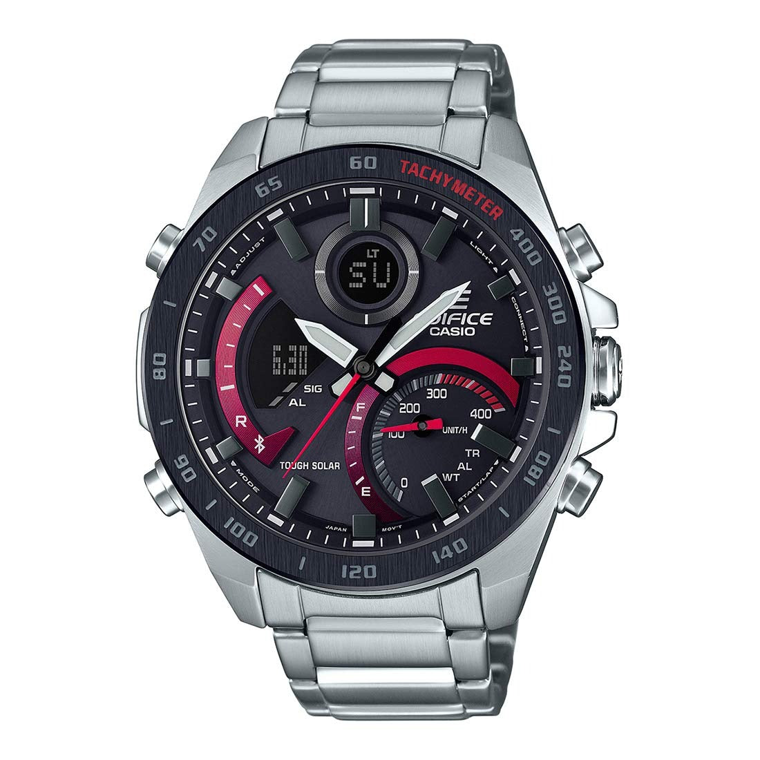 Casio Edifice Black & Red Dial Stainless Steel Bluetooth Analog-Digital Men's Watch ECB-900DB-1ADR