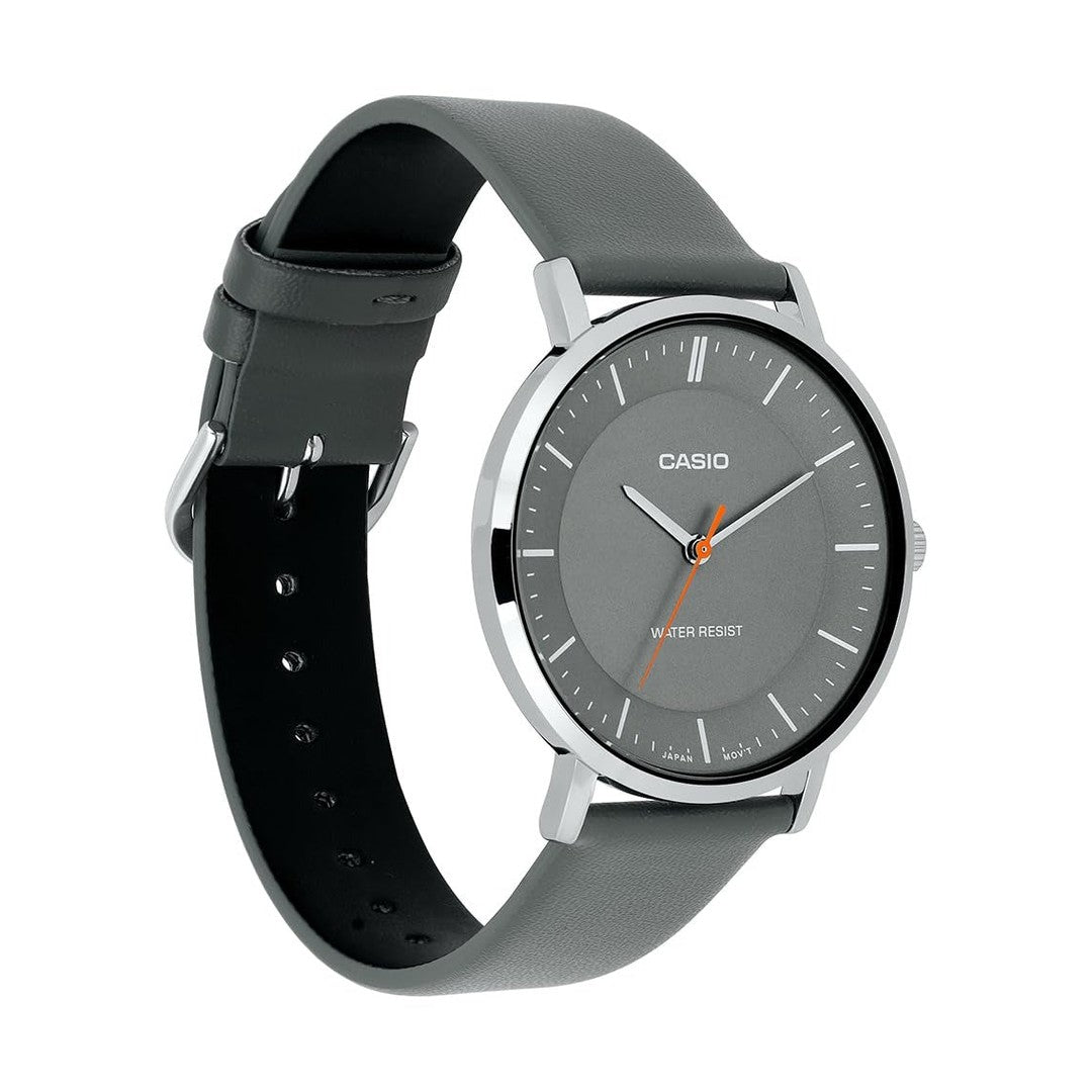 Casio Enticer Analog Gray Dial Stainless Steel Gray Leather Watch MTP-VT04L8EF