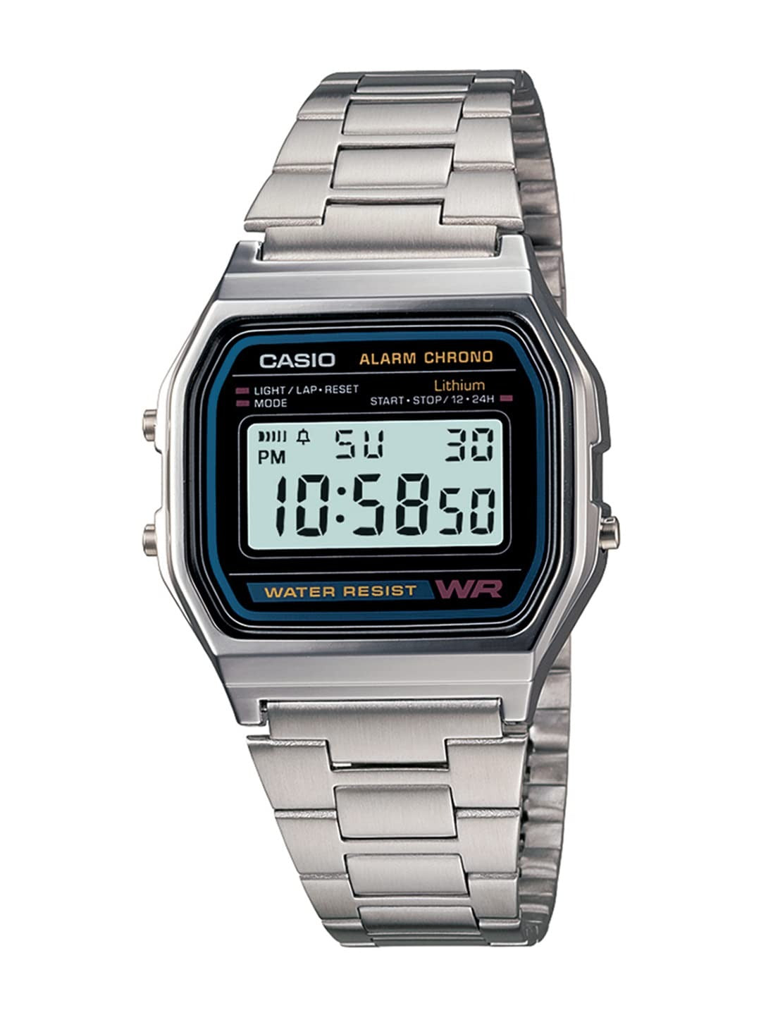 Casio Vintage Digital Black Dial Stainless Steel Unisex Watch A-158WA-1Q
