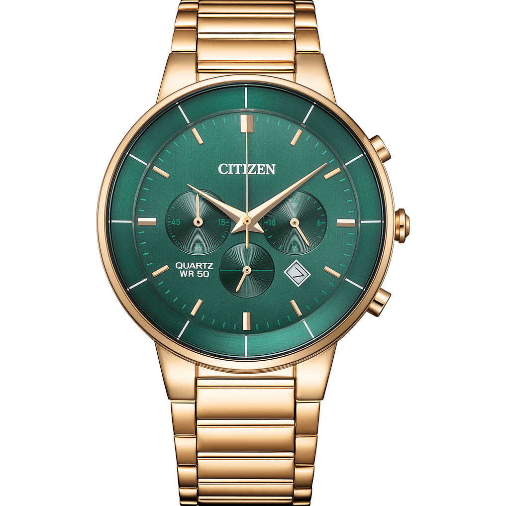 Citizen Men Quartz Green Dial Chronograph Stainless Steel Watch AN8223-54X