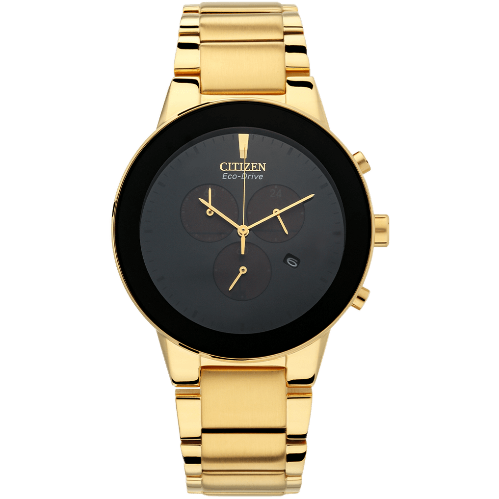 Citizen Axiom Men Eco-Drive Black Dial Chronograph Stainless Steel Watch AT2242-55E