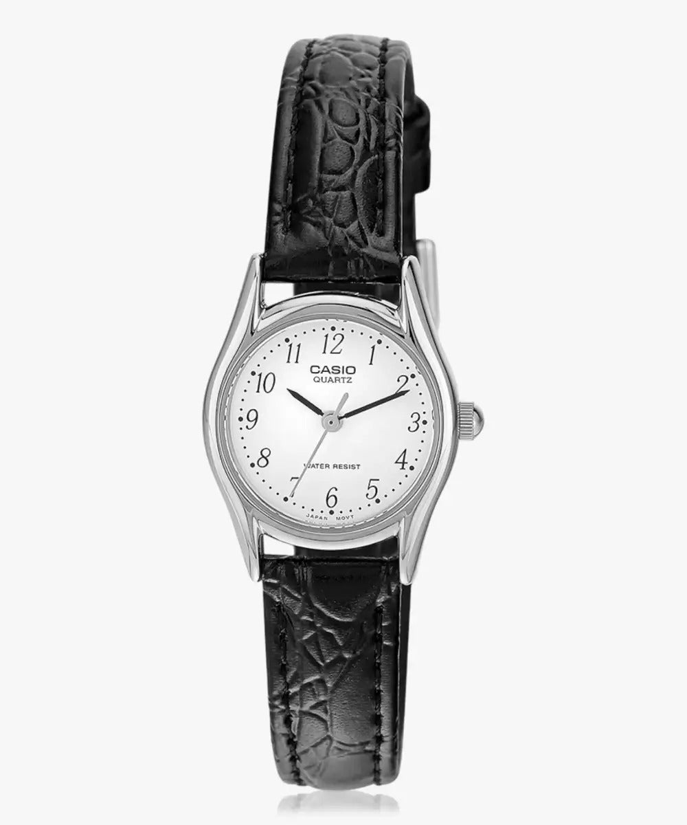 Casio Enticer Analog White Dial Stainless Steel Black Leather Women's Watch LTP-1094E-7BRDF