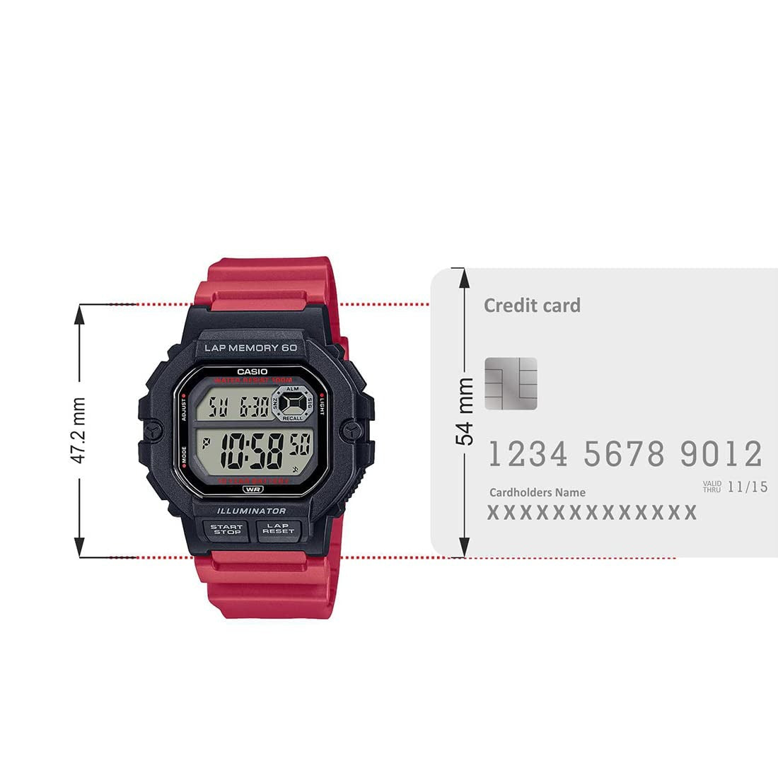 Casio Collection Digital Black Dial Red Resin Strap Unisex Watch WS-1400H-4AV