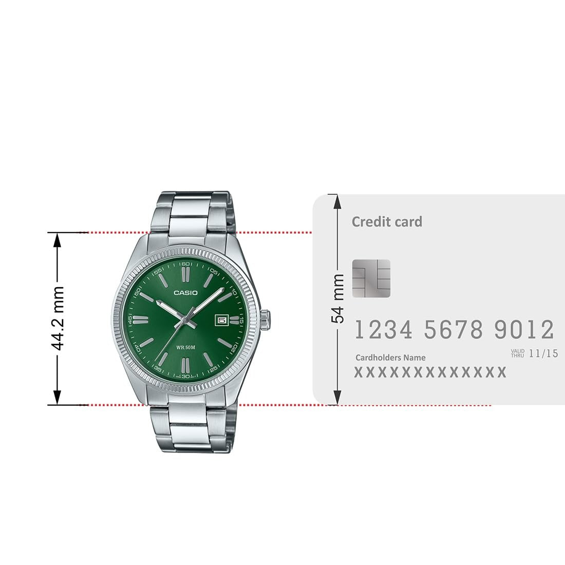 Casio Enticer Analog Green Dial Silver Stainless Steel Bracelet Men's Watch MTP-1302PD-3AVEF