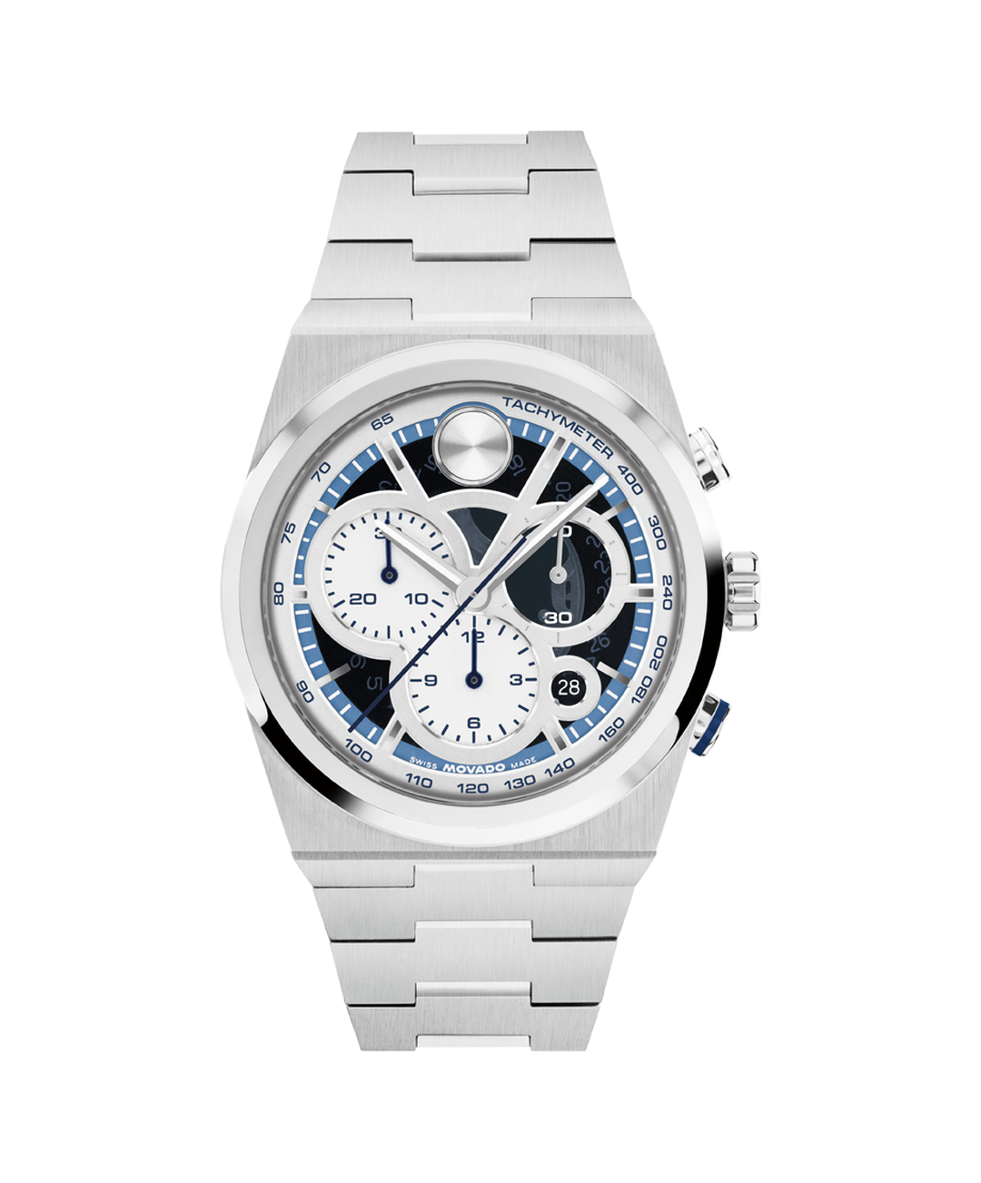 Movado BOLD Quartz Silver & Blue Dial Chronograph Stainless Steel Men's Watch 3601304