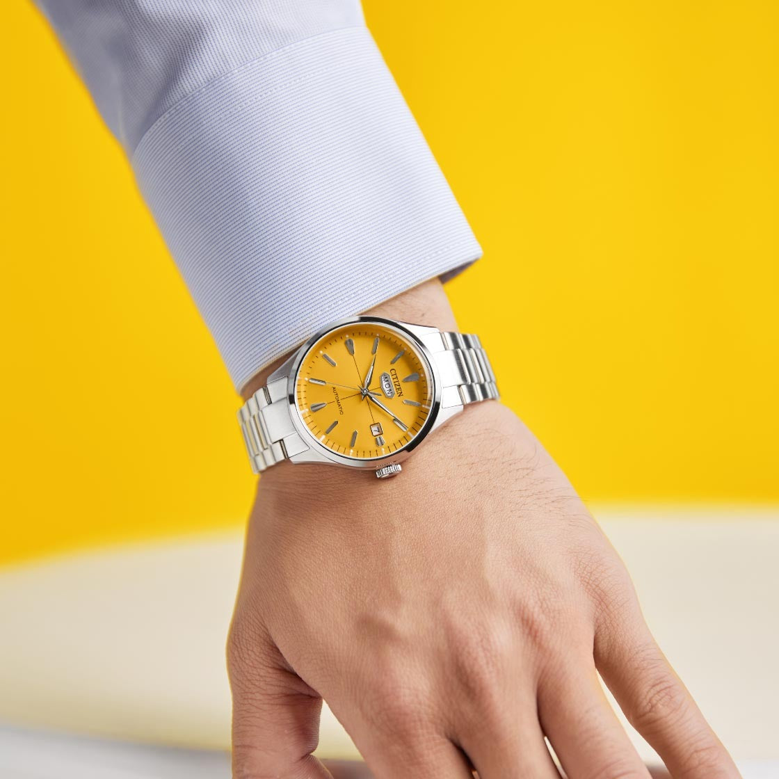 Citizen Mechanical Men Quartz Yellow Dial Analog Stainless Steel Watch NH8391-51Z