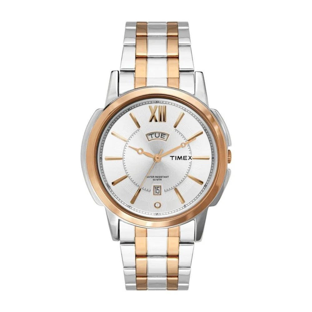 Timex Empera Silver Dial Day Date Stainless Steel Men's Watch -TW000U311