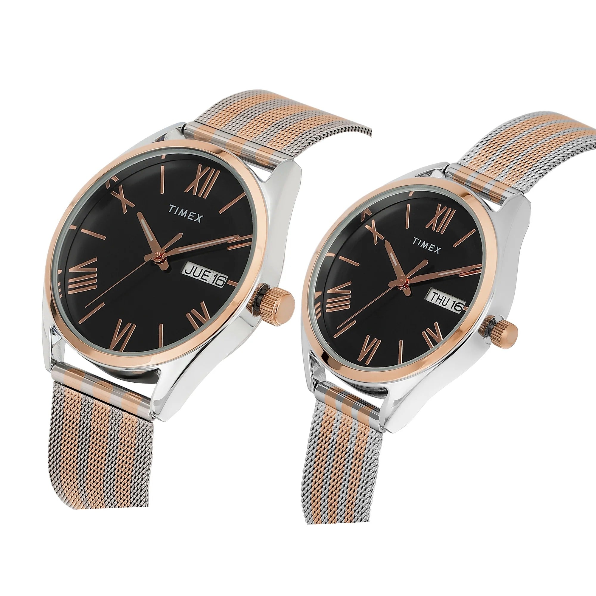 Timex Trendline Quartz Black Dial Analog Mesh Couple Watch TW00PR351