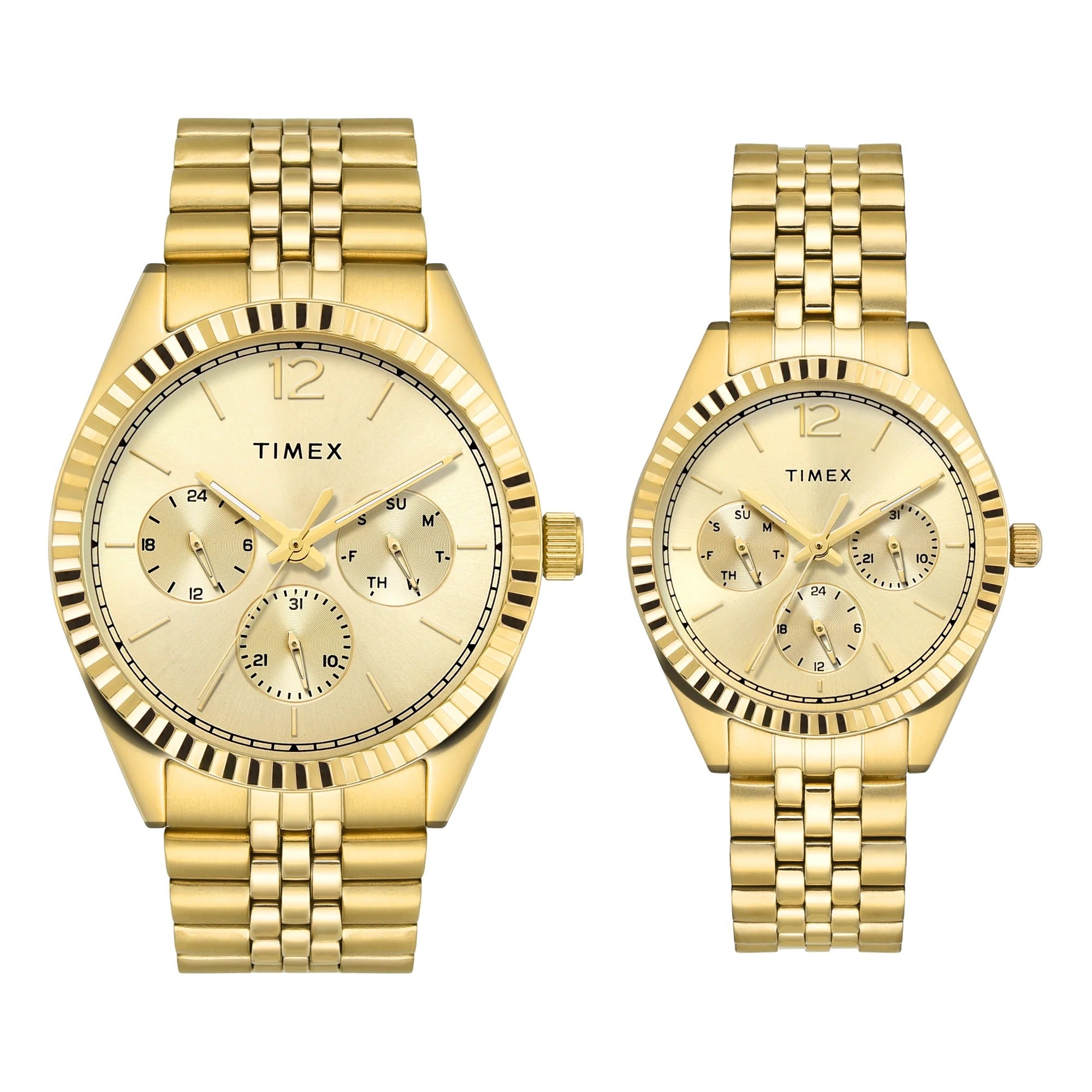 Timex Trendline Champagne Dial Analog Couple Pair Watch TW00PR345