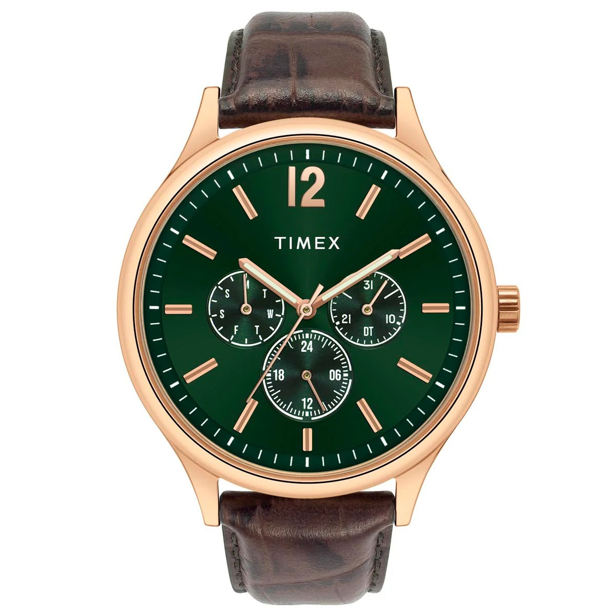 Timex Fashion Quartz Green Dial Multi-Function Leather Men's Watch TWEG18434