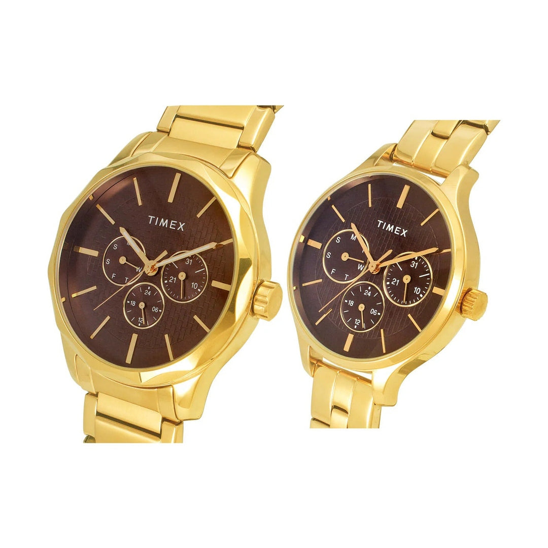 Timex Fashion Quartz Brown Dial Chronograph Stainless Steel Couple Watch TW00PR297