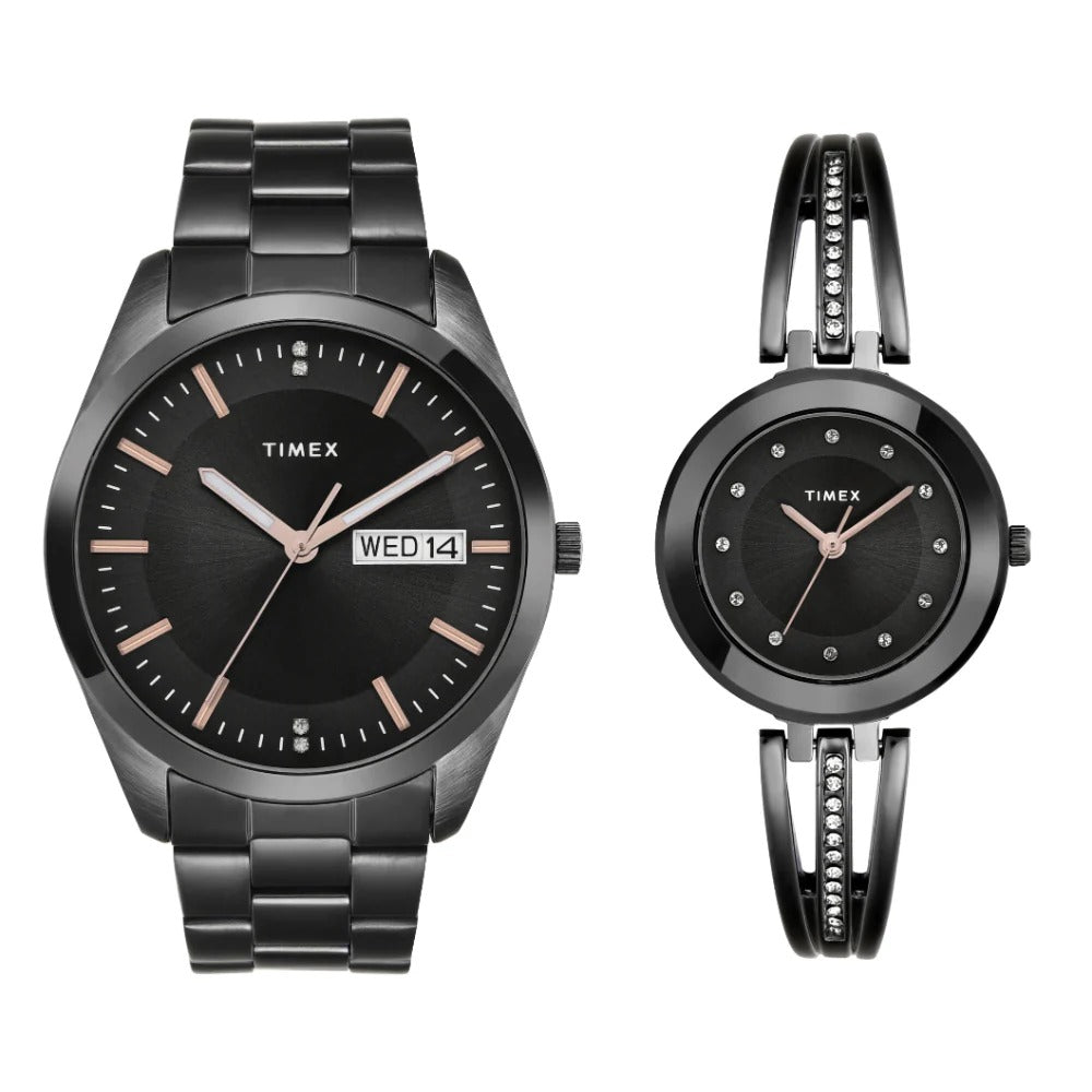 Timex Fashion Quartz Black Dial Analog Stainless Steel Couple Watch - TW00PR310