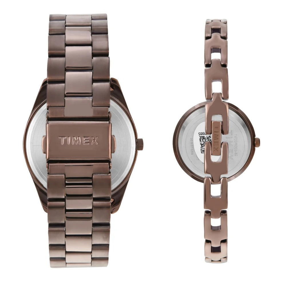 Timex Fashion Quartz Brown Dial Analog Stainless Steel Couple Watch TW00PR311