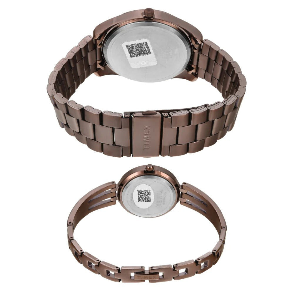 Timex Fashion Quartz Brown Dial Analog Stainless Steel Couple Watch TW00PR311