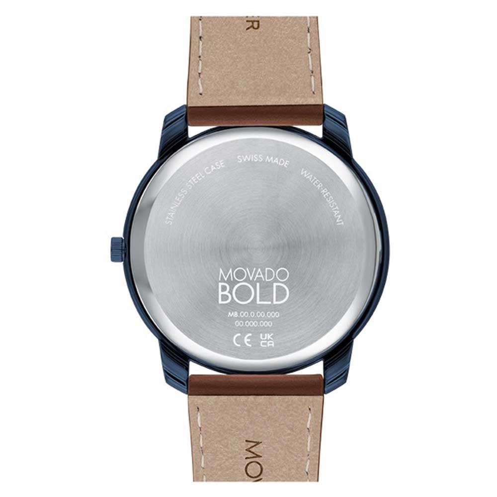 Movado Bold Thin Men Quartz Blue Dial Chronograph Leather Watch 3600830