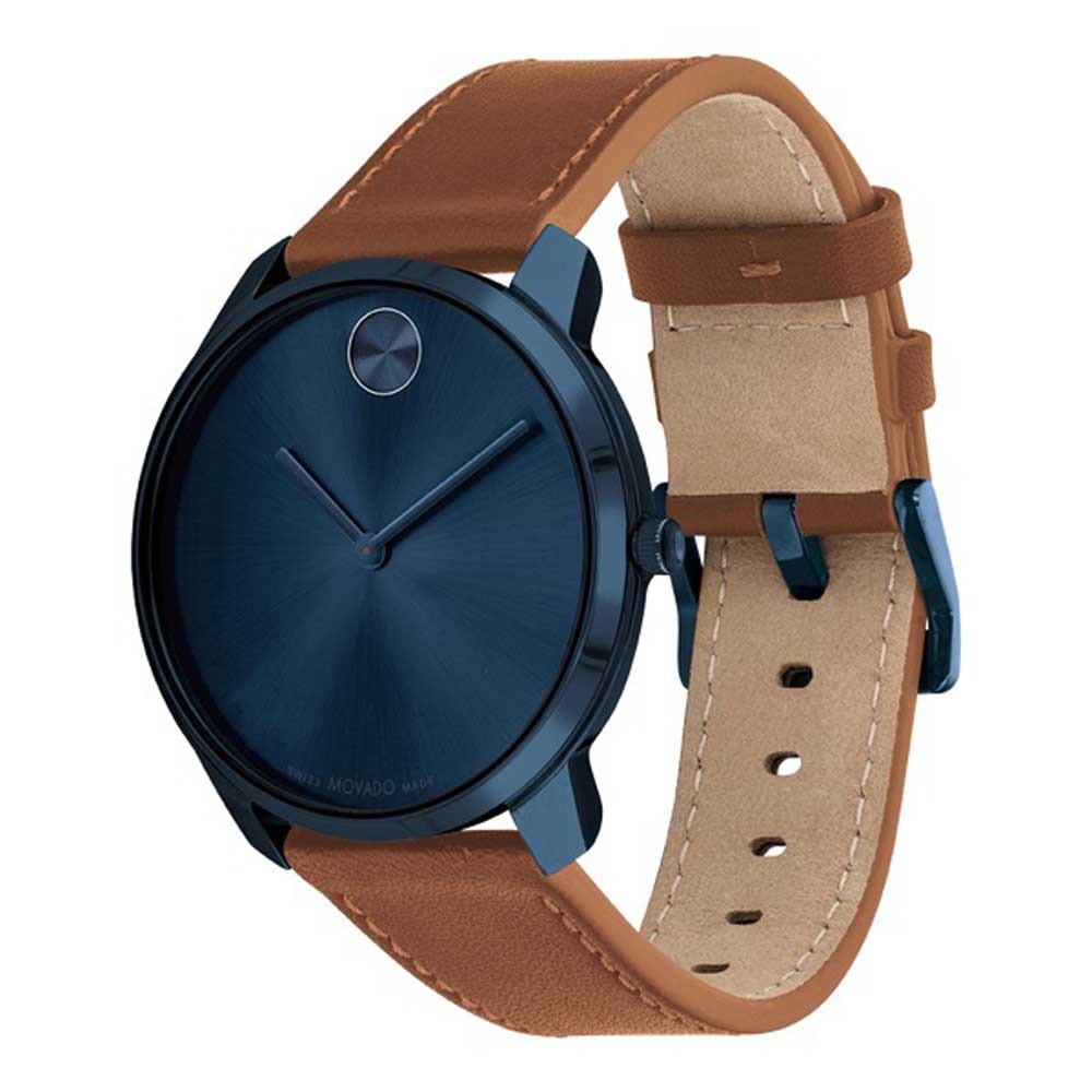Movado Bold Thin Men Quartz Blue Dial Chronograph Leather Watch 3600830