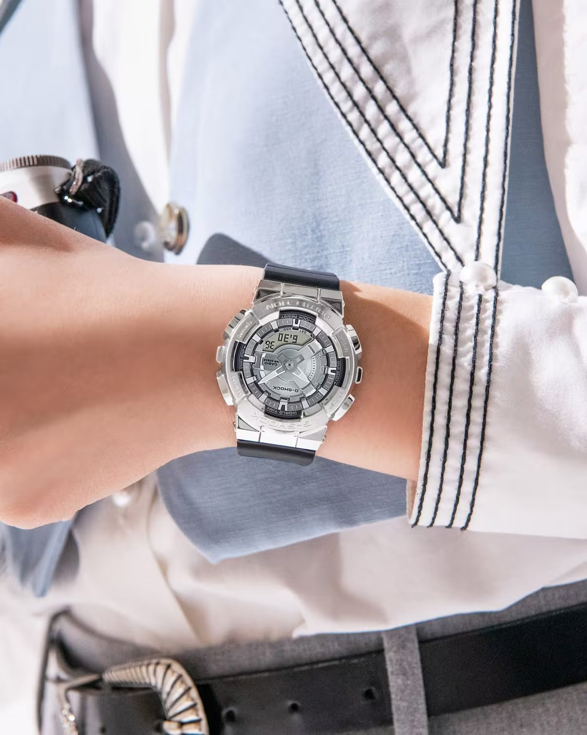 G-Shock GM-S110-1ADR Silver Analog-Digital Dial Black Resin Strap Women's Watch G1314