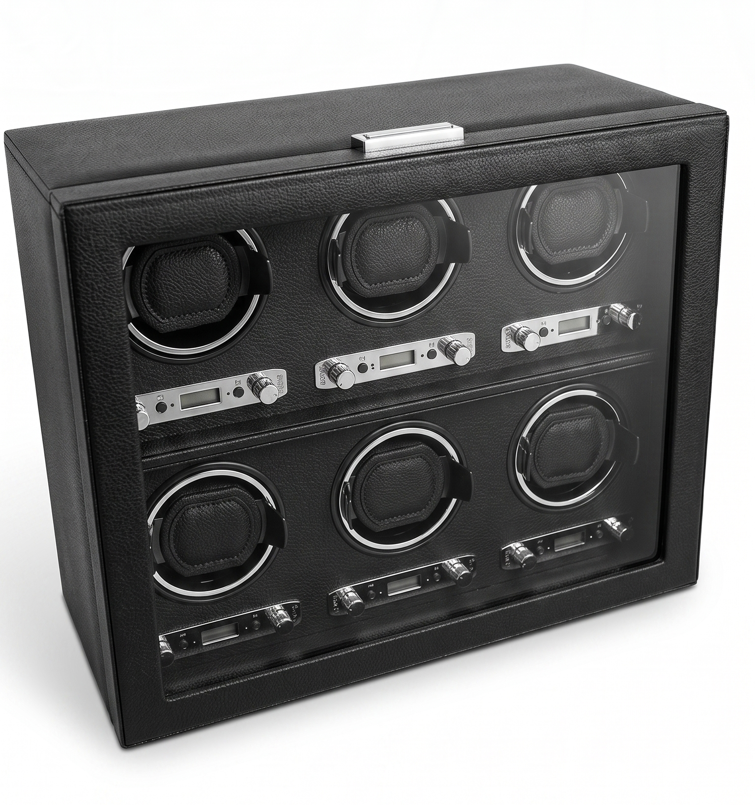 Luxury 6 Slot Watch Winder for Automatic Watches – Silent Japanese Motor with LED Display & Premium Leather Finish – Black