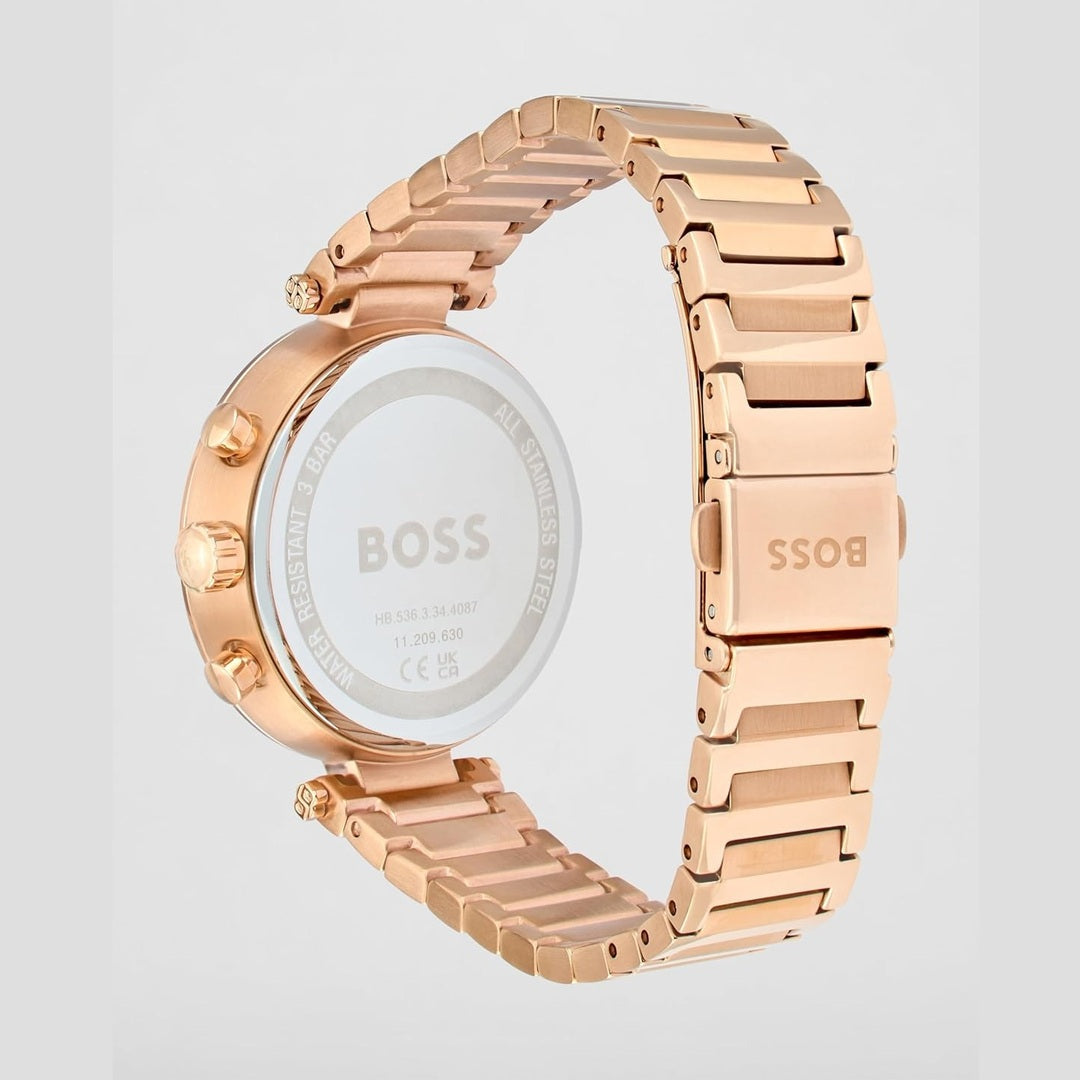 Boss Majesty Sport Women Chronograph Analog Silver White Dial Rose Gold Stainless Steel Watch 1502756