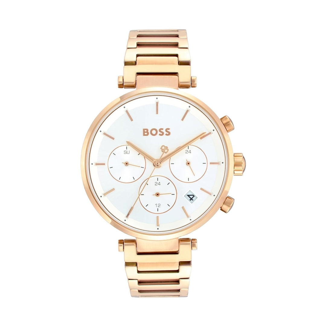 Boss Majesty Sport Women Chronograph Analog Silver White Dial Rose Gold Stainless Steel Watch 1502756