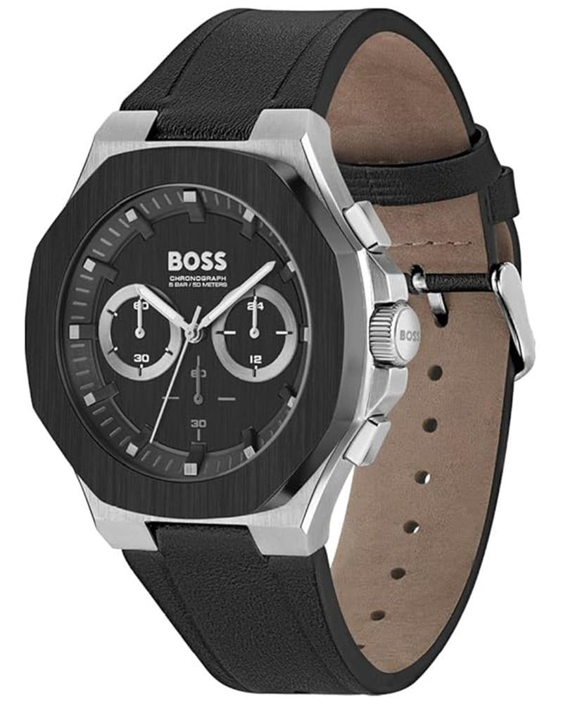 Boss Taper Men's Quartz Black Dial Chronograph Leather Watch 1514085