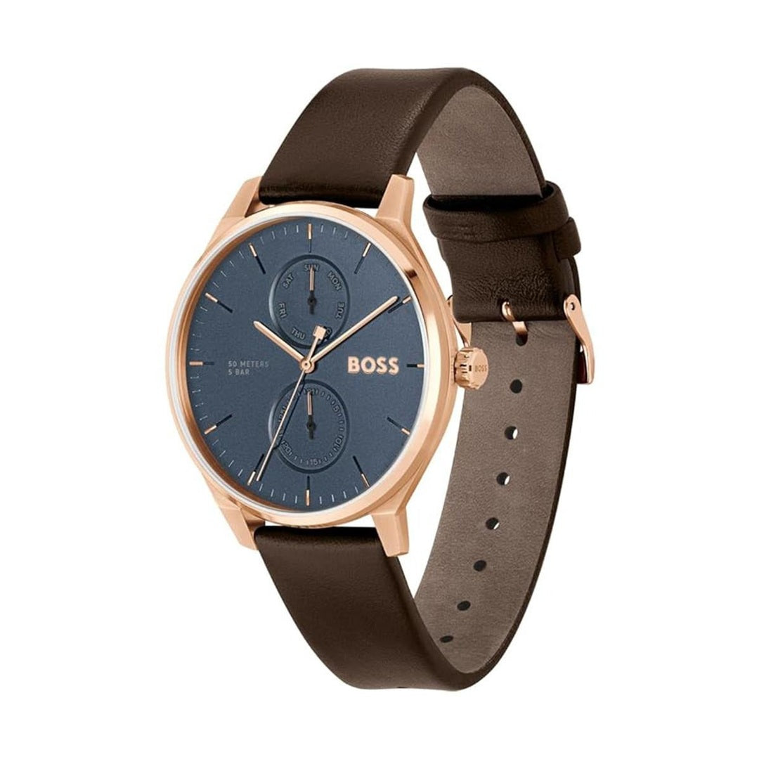 Boss Tyler Men's Quartz Blue Dial Chronograph Brown Leather Watch 1514103