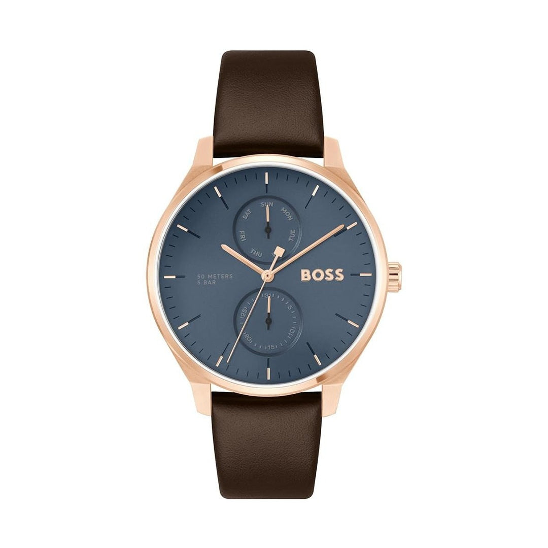Boss Tyler Men's Quartz Blue Dial Chronograph Brown Leather Watch 1514103