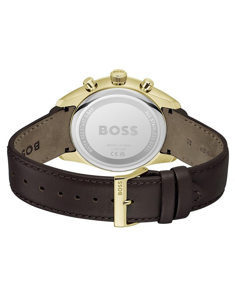 Boss Grand Prix 44 Men's Quartz Silver & White Dial Chronograph Leather Watch 1514225