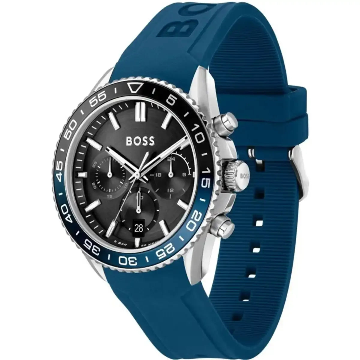 Boss Runner Men's Quartz Black Dial Chronograph Blue Silicone Watch 1514245