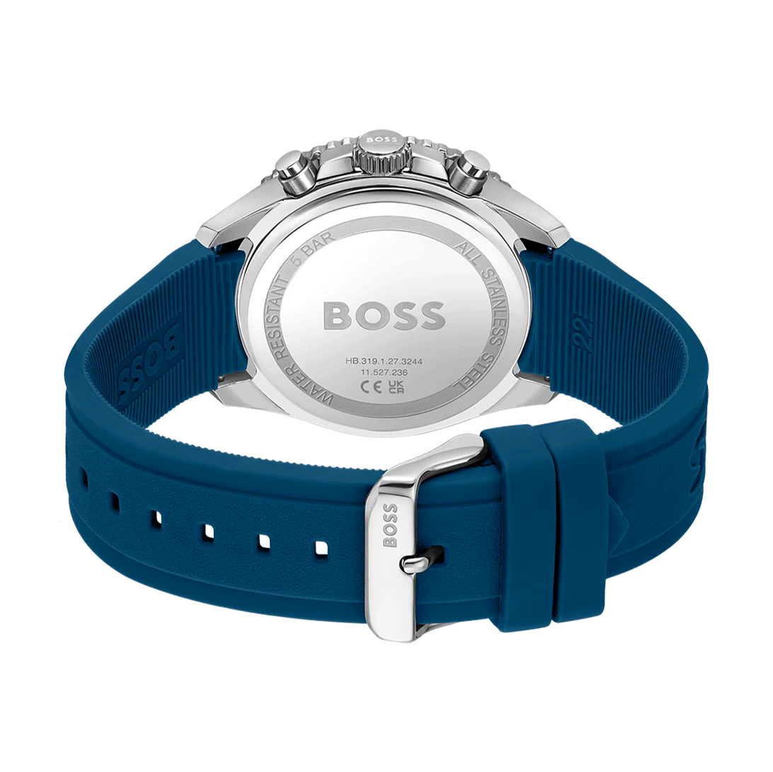Boss Runner Men's Quartz Black Dial Chronograph Blue Silicone Watch 1514245