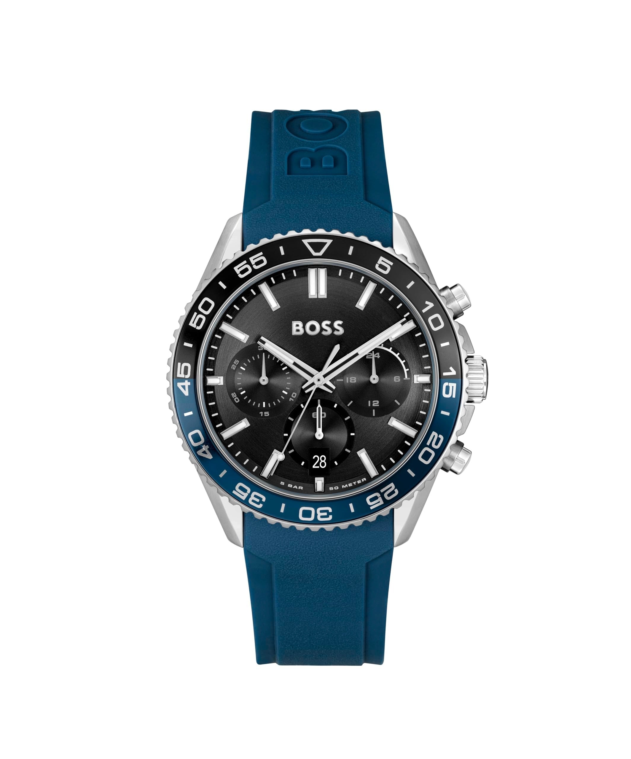 Boss Runner Men's Quartz Black Dial Chronograph Blue Silicone Watch 1514245