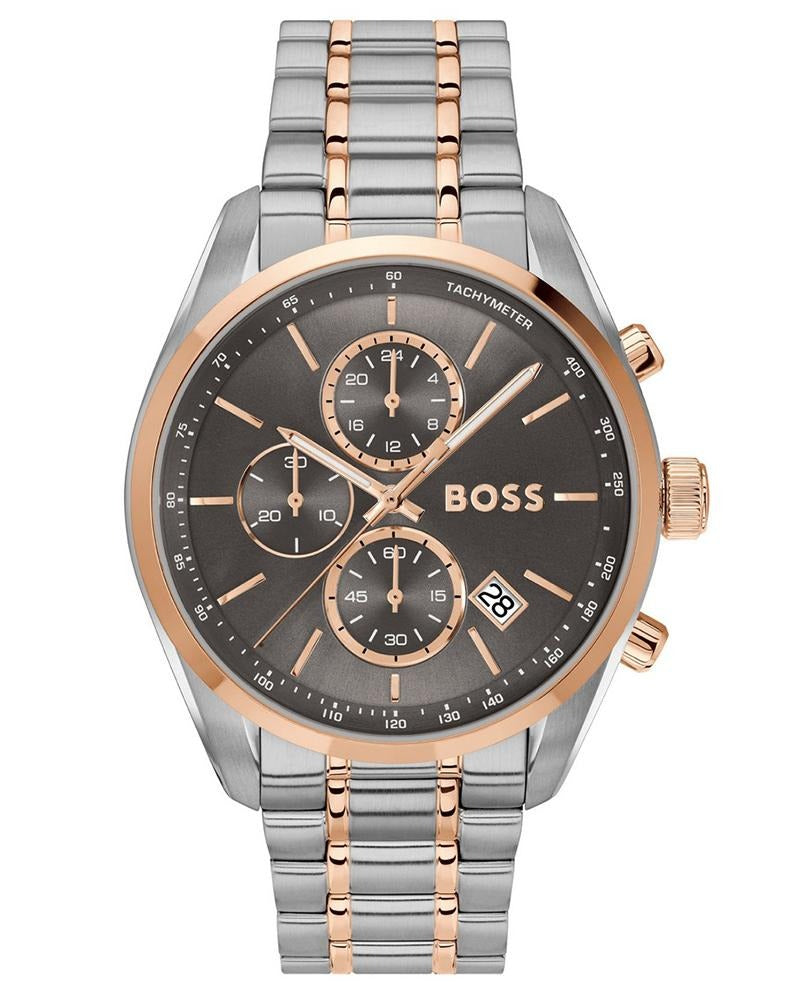 Boss Grand Prix 44 Men's Quartz Gray Dial Chronograph Two-Tone Stainle
