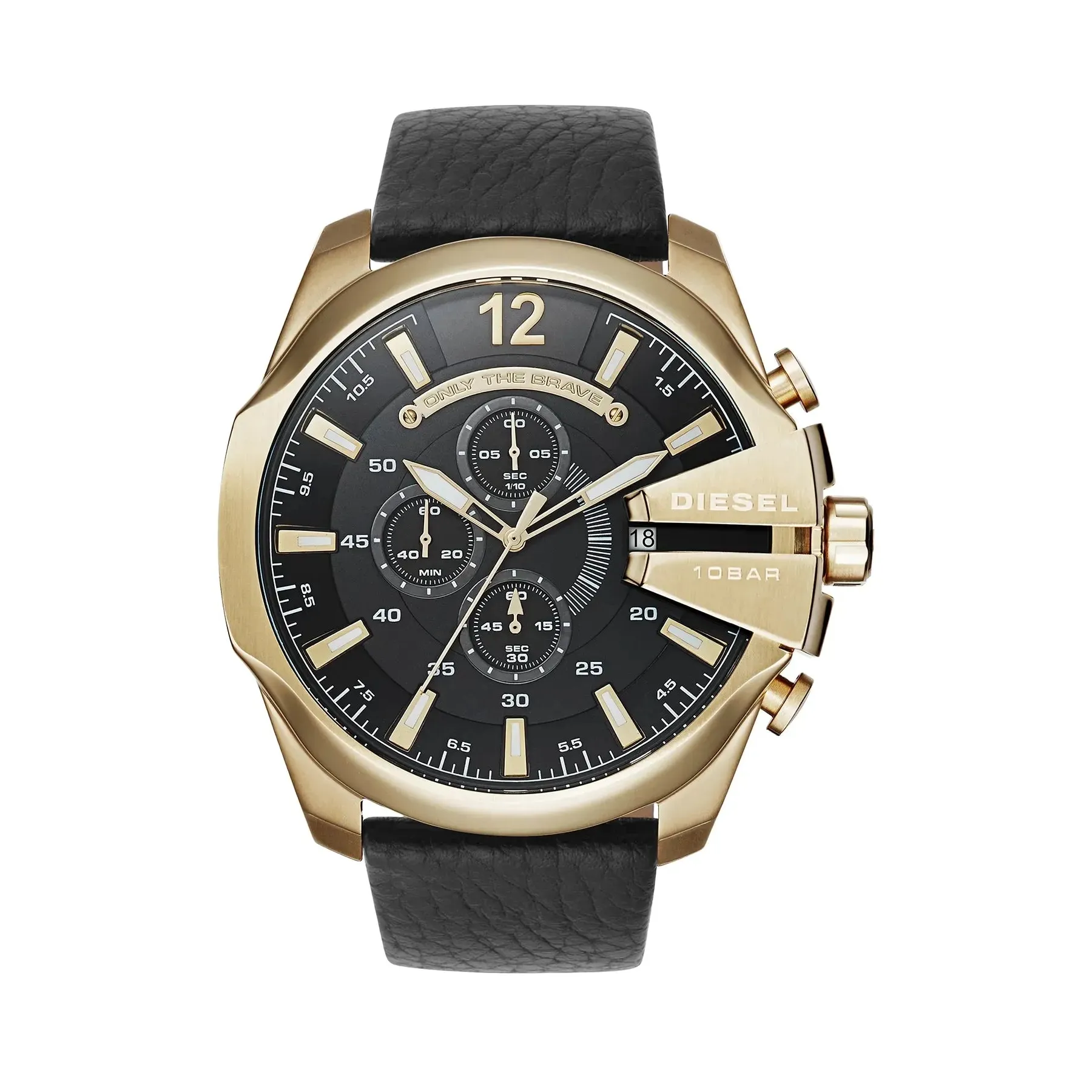 Diesel Mega Chief Men Quartz Black Dial Chronograph Leather Watch-DZ4344