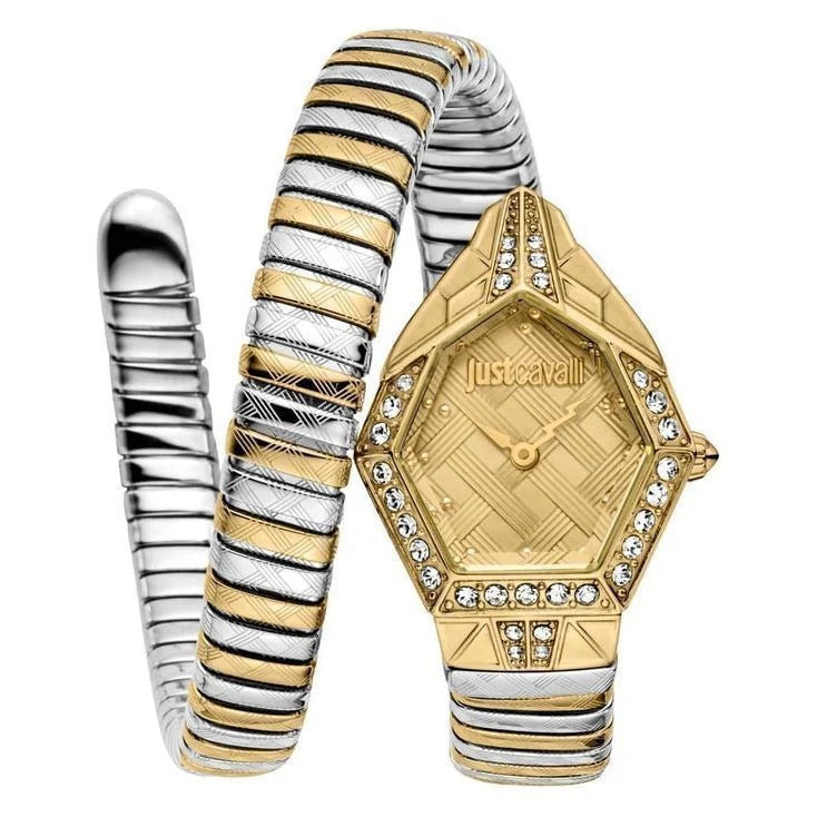 Just Cavalli JC1L303M0055 Women Analog Watch | Gold Stainless Steel Strap | Champagne Dial | Quartz